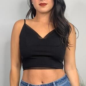 Silence + Noise Black V-Neck Spaghetti Strap Crop Top